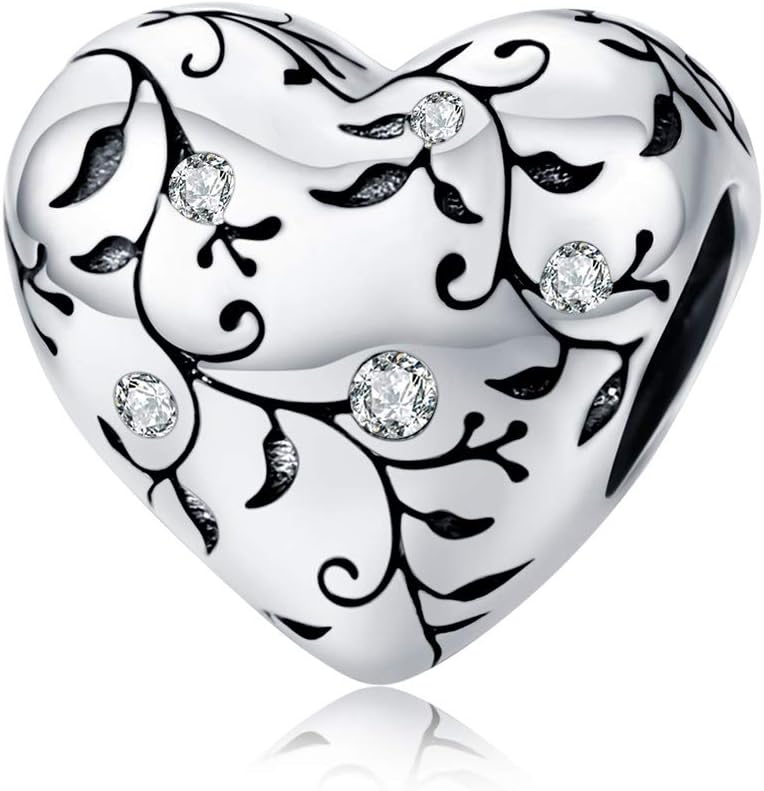 BABAMIA Store Rose Charm Heart Charms for Bracelets 925 Sterling Silver Bead Charm Fits Bracelets and Necklaces Paved with Cubic Zirconia Animal Skull Charm Dainty Halloween Charms Jewelry for Women Girls - Image 1